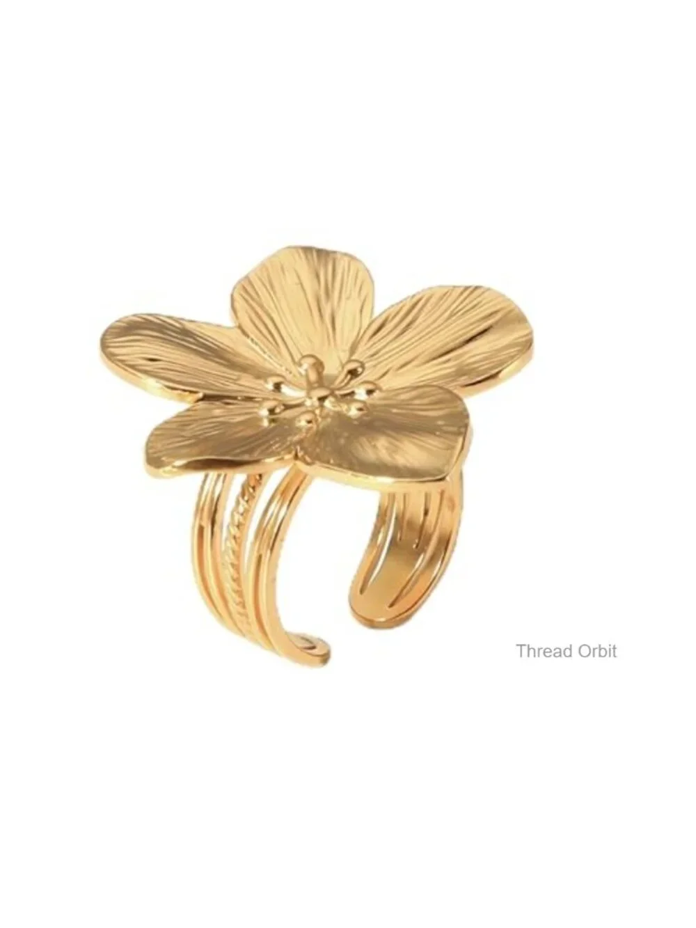 Trendy Silver Flower Statement Ring Adjustable Minimalist Jewelry